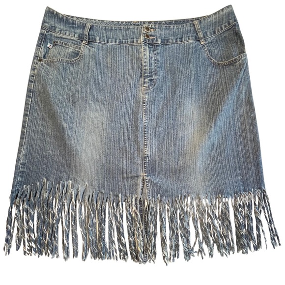 Duckhead Denim Skirt Plus 22 Blue Fringe Distressed Preppy Boho Fairy Grunge - Picture 1 of 15